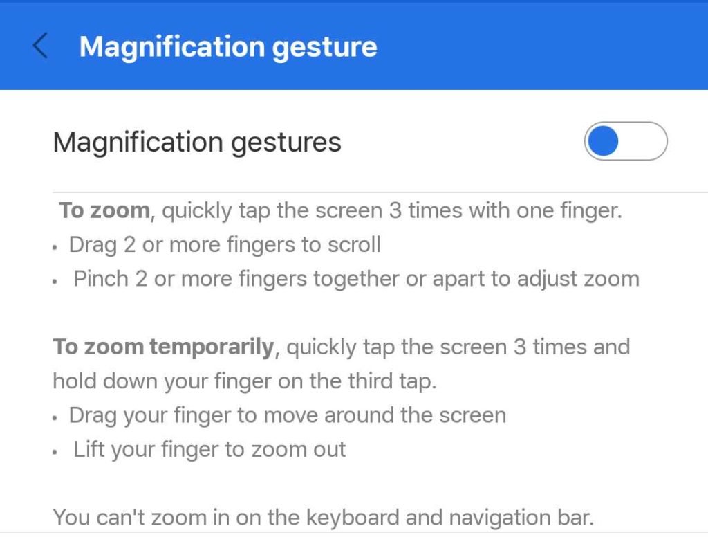Android फ़ोन में यूज़ होने वाली 5 जरूरी Settings Magnification gesture