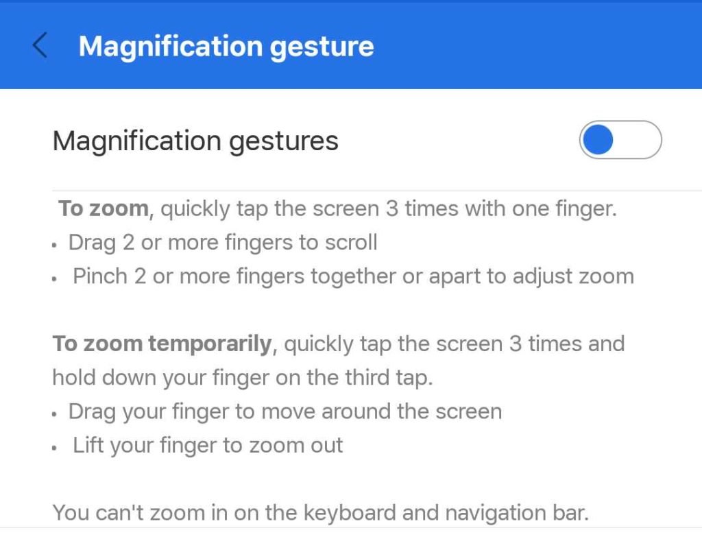 Android फ़ोन में यूज़ होने वाली 5 जरूरी Settings Magnification gesture